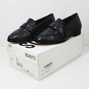 SCHUTZ Black Croc-Embossed Loafers